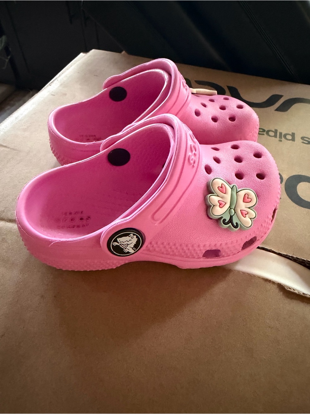 CROCS Pink Kids Clogs with Butterfly Charm